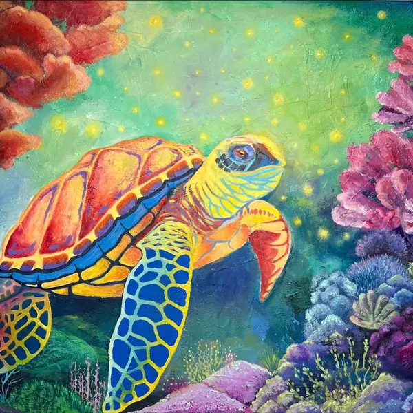 Hidden lights sea-turtle painting by Rouya