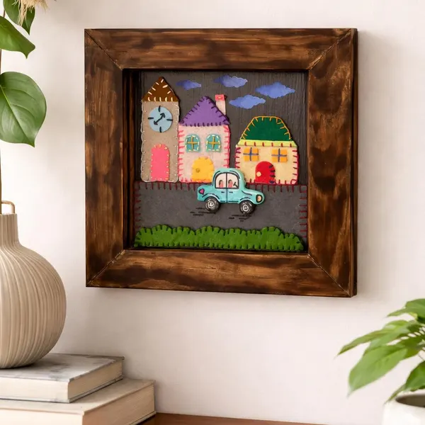 Rouya’s handmade felt-and-clay town scene